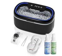 Ultrasonic Cleaner Set with Basket and Holder - 45000Hz 20oz w/Light & Degas, 3 Power 5 Timer Modes, 200ML Sonic Jewellery Retainer Cleaning Solution for Diamond Rings, Glasses, Dentures, Jewelry