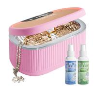 Ultrasonic Cleaner Set with Basket and Holder - 45000Hz 20oz w/Light & Degas, 3 Power 5 Timer Modes, 200ML Ultra Sonic Jewellery Retainer Cleaning Solution for Diamond Rings, Glasses, Dentures, Coins