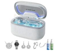 Ultrasonic Cleaner Set with Basket and Holder- 45KHz 20oz w/Light & Degas, 3 Power 5 Timer Modes, 200ML Jewelry and Retainer Cleaning Solution for Rings, Eyeglasses, Dentures, Coins, Wtach Straps