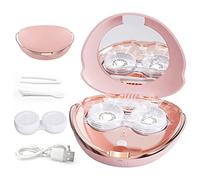 Ultrasonic Contact Lens Cleaning Machine,2 Modes High Frequency Vibration 360° Cleaning Portable Automatic Cleaner with Cosmetic Mirror (Pink)