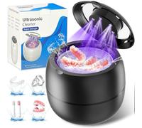 Ultrasonic Dental Cleaner 45KHz 210ml for Aligner, Night Protection, Dentures, Braces, Toothbrush Heads and Jewelry, 4 Modes Digital Timer Holder Cleaning Machine, Black