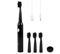 Ultrasonic Electric Toothbrush, Rechargeable, IPX7 Waterproof, 5 Modes, 4 Brush Heads, Black - Whitening