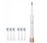 Ultrasonic Electric Toothbrush with 6 Brush Heads-5 Modes,Lasting 60 Days on Full Charge,31,000 Vibrations per Minute,IPX7 Waterproof,Curved fuselage (White, Adult)