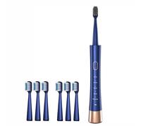 Ultrasonic Electric Toothbrush with 6 Brush Heads-5 Modes,Lasting 60 Days on Full Charge,31,000 Vibrations per Minute,IPX7 Waterproof,Curved fuselage (Blue, Adult)