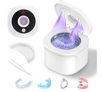 Ultrasonic Holder Cleaner, 45KHz Dental Equipment Cleaning Machine with U/V Light and Digital LED Timer, 200ml and 4 Modes for Dentures, Aligner, Night Protection, Toothbrush, Jewelry