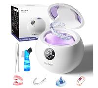 Ultrasonic Holder Cleaner 45KHz Teeth Cleaner with 3 Modes Digital Timer Mouth Guard for Dentures Night Protection Aligner Braces Toothbrush Jewelry