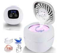 Ultrasonic Holder Cleaner, 45KHz UV Ultrasonic Teeth Cleaning Pad with Built-in Dry Fan and Digital Timer, Holder Cleaner for Dentures, Aligner, Mouth, Night Protection and