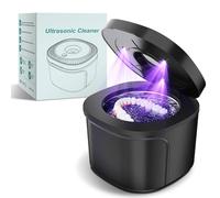 Ultrasonic Holder Cleaner, Teeth Cleaning Pad with U-V Lights, 45KHz Holder Cleaner Machine for Dentures, Toothbrush Heads, Jewelry, Aligner, Night Mouth Guard (Black)