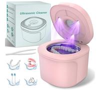 Ultrasonic Holder Cleaner, Teeth Cleaning Pad with U-V Lights, 45KHz Holder Cleaner Machine for Dentures, Toothbrush Heads, Jewelry, Aligner, Night Mouth Guard (Pink)
