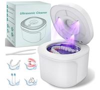Ultrasonic Holder Cleaner, Teeth Cleaning Pad with U-V Lights, 45KHz Holder Cleaner Machine for Dentures, Toothbrush Heads, Jewelry, Aligner, Night Mouth Guard (White)