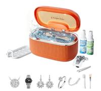 Ultrasonic Jewelry Cleaner Machine with 2×100ml Cleaning Solution, 45kHz Sonic Cleaner for Rings, Glasses & Watch Band, 550ML Stainless Steel Tank, 5 Timer, 3 Power Levels, Degas Mode (Orange)