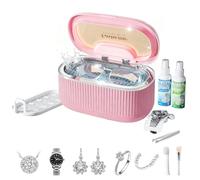 Ultrasonic Jewelry Cleaner Machine with 2×100ml Cleaning Solution, 45kHz Sonic Cleaner for Rings, Glasses & Watch Band, 550ML Stainless Steel Tank, 5 Timer, 3 Power Levels, Degas Mode(Pink)