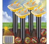 Ultrasonic Mole Repellent Outdoor, 4 Pack Gopher Repellent Solar-Powered for Lawn Yard and Garden, Waterproof Mole Killer Traps, Effectively Repels Gopher Vole Groundhog Snake, Dark Yellow