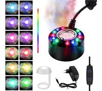 Ultrasonic Nebuliser Halloween, 12 LED Fog Machine Mini, Maker Water Mist Fogger, Dimmable Water Mist, Splash Guard, Ultrasonic Mist Machine, for Fountains, Pond, Mist, Rock Garden