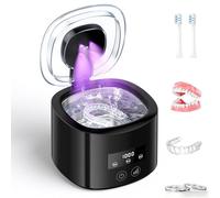 Ultrasonic Retainer Cleaner,2000mAh Rechargeable UV Ultrasonic Retainer Cleaning Machine,50kHz Portable Denture Cleaning Pod with Digital Timer for Mouthguard,Dentures,Toothbrush Heads,Jewelry,Black
