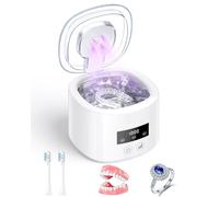 Ultrasonic Retainer Cleaner,2000mAh Rechargeable UV Ultrasonic Retainer Cleaning Machine,50kHz Portable Denture Cleaning Pod with Digital Timer for Mouthguard,Dentures,Toothbrush Heads,Jewelry,White