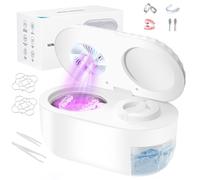 Ultrasonic Retainer Cleaner -2025 Upgrade Denture Cleaner with UV,Water Pumping and Air-Drying,Night Ultra Sonic Aligner Cleaner Machine,45kHz Sonic Dental Cleaning Pod for Mouth Guard,Brace,Jewellery