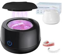 Ultrasonic Retainer Cleaner, 48kHz Ultrasonic Denture Cleaner Machine, Dental Cleaning Pod, Portable Ultrasonic Cleaner for Dentures, Mouth Guards, Braces, Jewelry 220mL (Black)