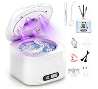 Ultrasonic Retainer Cleaner, 49kHz Denture Cleaner Machine with LED Digital Auto Timer 340ML Portable Dental Cleaning Pod for Denture, Aligner, Mouth Guard,Night Guard