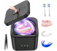 Ultrasonic Retainer Cleaner for Daily Dental Care - 45kHz Ultrasonic Denture & Aligner Cleaner with UV Light, Portable Cleaner for Mouthguard and Braces (Gray Black)