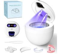 Ultrasonic Retainer Cleaner Machine, TechKen 45khz Cleaning Dental Cleaner with UV Light, Portable Digital Timer for Dentures, Aligner, Mouthguard (White)