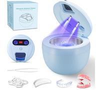 Ultrasonic Retainer Cleaner Machine, TechKen 45khz Cleaning Dental Cleaner with UV Light, Portable Digital Timer for Dentures, Aligner, Mouthguard (Blue)