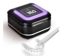 Ultrasonic Retainer Cleaner Machine with 2 Digital Timers U-V Dental Cleaning Pods with Viewport 180ml Portable Denture Cleaner Mouthguard, Nightguard, Aligner, Braces, Jewelry, 42kHz Black