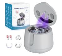 Ultrasonic Retainer Cleaner Machine with 4 UV Lights, IPX5 Waterproof, 48kHz Ultrasonic Cleaner with Digital Timer & 4 Modes, Dentures, Braces, Toothbrush Heads, Jewelry with 200ML Capacity, Gray