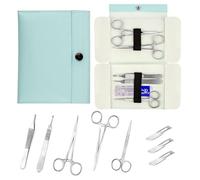 Ultrassist Suture Tool Kit includes: Scissors, Adson Forceps, Needle Driver, Mosquito Forceps, Scalpel Handle; Complete Suture Instrument Kit for Educational Training - Green
