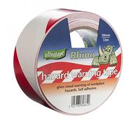 Ultratape Rhino 50mm X 33m Hazard Tape - Red and White (Pack of 2)