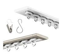 UltraThin CeilingMounted Curtain Rod Aluminum TrackWhite Champagne with Clips & Hooks 100500cm for Bay Windows Bedroom (White 400cm/13.1ft)