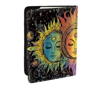 Ultraviolet Light Reflects The Sun and Moon Printed Passport Holder,Travel Pu Leather Passport Cover Case Organiser for Men Women,6.5 Inch