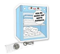 ULTRAVUTT Ask Me About Our Warm Blankets Badge Reel, Funny Blue Retractable ID Holder for Nurses, RN, CNA, LPN, ER & Medical Staff - Alligator Clip