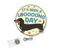 ULTRAVUTT Funny Dachshund Badge Reel - “It’s Been a Looong Day” Retractable ID Holder with Alligator Clip, Cute Dog Design for Nurse, Teacher, Medical Assistant & Office Staff