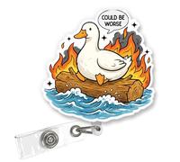 ULTRAVUTT Funny Goose Nurse Badge Reel - “Could Be Worse” Dumpster Fire Goose Badge Holder with Retractable Clip, Cute ID Badge Reel Gift for RN LPN CNA MA Nursing Students, Medical Workers, Teachers