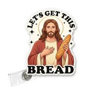 ULTRAVUTT Lets Get This Bread Badge Reel, Funny Jesus Bread Retractable ID Holder, Alligator Clip for Nurse RN CNA Medical Office Worker Gift