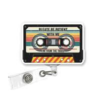 ULTRAVUTT Retro Badge Reel, Cute Funny Please Be Patient with Me I’m from The 1900s, Retractable Acrylic ID Holder for Nurses & Office Workers, Alligator Clip