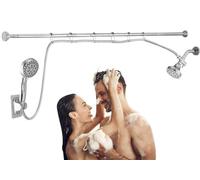Ultrimkit Double Shower Head for Couple, High Pressure Dual Showerhead Combo, Adjustable Height Shower Rod, 5-Setting Handheld Shower Head, 5-Setting Handheld Shower Head, Chrome