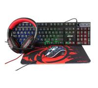 Ultron Hawk Keyboard Mouse Set Gaming 4 in 1 PC Pack Combo - RGB Backlight Keyboard [QWERTZ DE Layout] - Mouse [up to 6400 DPI] - Gaming Headset & Mouse Mat for PC, Xbox, PS4, Black/Red