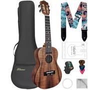 Ulumac Concert Ukulele, KOA Acacia Wood 23 inch Adults Kids Professional Ukelele for Beginners, Hawaiian Ukele Kit with Carbon String, Tuner, Gig Bag, Strap, P004