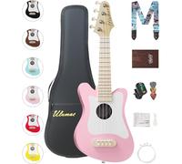 Ulumac Soprano Ukulele, Stylish Shape with White Pickguard Spruce 21.5 inch Ukelele Beginner Kit with Gig Bag, Digital Tuner, Replacing Strings, 3 Guitar Picks, Strap, Cloth, Pink, P005WPN