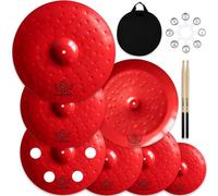 ULUOBO Cymbal Pack for Drum, 7 Pieces Drum Cymbals Set Include 14"Hihats/16"Crash/20"Ride/10" Splash/16"O-zone/18" China Cymbal, Red