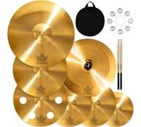 ULUOBO Cymbal Pack for Drum, 7 Pieces Drum Cymbals Set Include 14"Hihats/16"Crash/20"Ride/10" Splash/16"O-zone/18" China Cymbal