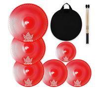 ULUOBO Low Volume Cymbal Pack 6 Pieces, Silent Cymbals, Quiet Cymbals Set for Drummer Practice, 10''Splash+14''Hihat+16"Crash+18''Crash+20"Ride, Red