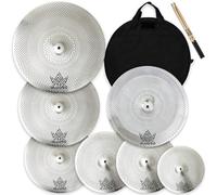 ULUOBO Low Volume Cymbal Pack, Silent Cymbals, Quiet Cymbals Set for Drummer Practice, 10''Spalsh+14''Hihat+16"Crash+18''Crash+18''China+20"Ride 7 Pieces, Silver, U-7PLVC