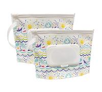 ULVBABI Small Size Portable Wet Wipe Pouch Container (7’’ x 5.4’’), Reusable & Refillable Baby Wipes Dispenser, Eco Friendly Handy Travel Diaper Wipes Carrying Case Holder (Sunshine Sea)