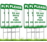 ULVEOL 6X Plastic Stay Off Grass Signs with Stakes - 12x8 Inch, Green and White, Simple and Functional
