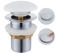 Ulytid Ceramic Pop Up Valve Drain Fitting for Washbasin, Universal 1 1/4 Inch Drain Valve Sink Plug White