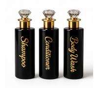 uMadeUs Shampoo and Conditioner Dispenser - Essentials Toiletry Bottles - Shower Refillable Shampoo and Body Wash Soap Pump Bottle, Black Diamond Round, S, Modern