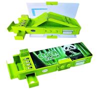 Umadiya Plastic Multifunctional Panda Password Lock Double Sided Compass Box for Kids, Pencil Box for Boy & Girl, Aesthetic Stationary Items, Panda Theme Pencil Case Return Gifts for Kids (Green)
